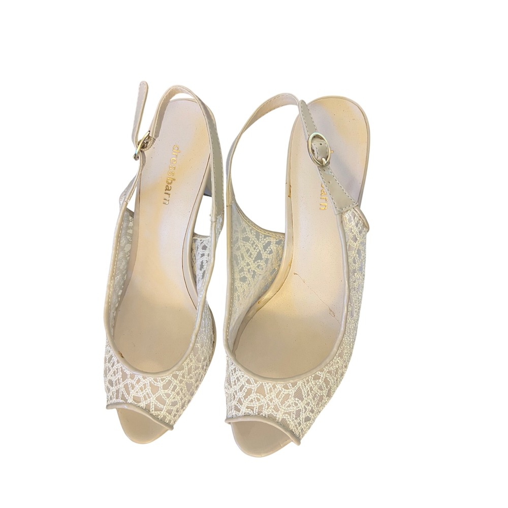 Dressbarn Lacey Cream Lace Peep Toe Slingback Heels Size 8 M Wedding Formal